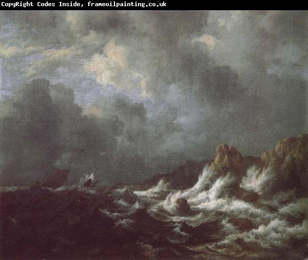 Jacob van Ruisdael Rough Sea with Sailing vessels off a Rocky coast